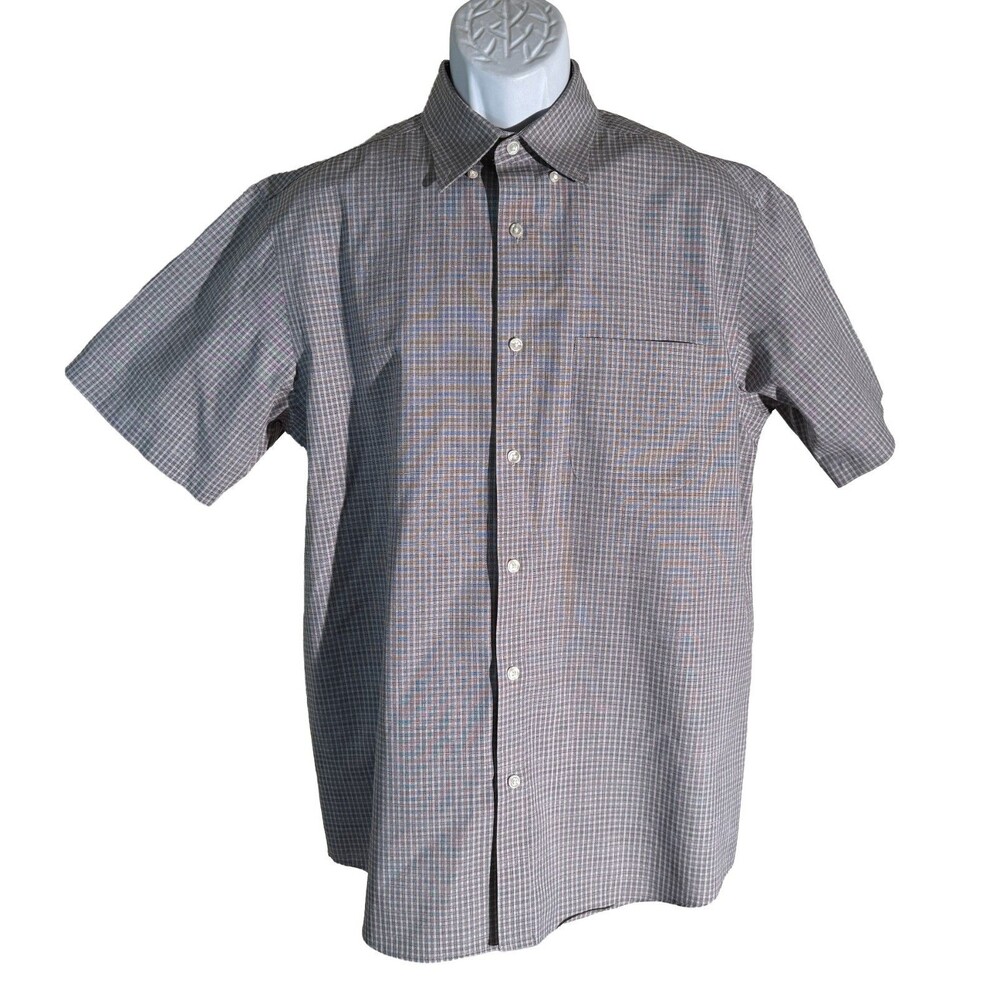 Roundtree & Yorke GOLD LABEL Short Sleeve Button Down Cotton Shirt Gray Medium‎